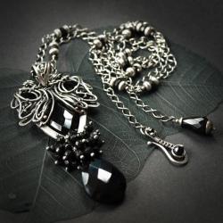 ekskluzywny,czarny,elegancki,gotycki,srebro - Naszyjniki - Biżuteria