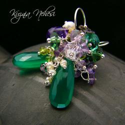 kolczyki zielone,z ametystem,bigle,perłą - Kolczyki - Biżuteria