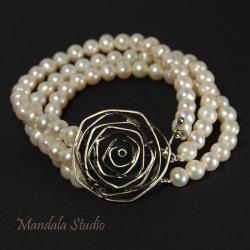 róża,perły,bransoleta romantyczna - Bransoletki - Biżuteria