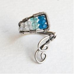 niebieski,pierścionek,wrapping,apatyt,księżycowy - Pierścionki - Biżuteria