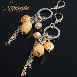 kolczyki z łańcuszkami,perły,jadeit - Kolczyki - Biżuteria