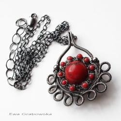 koral,srebro,wire-wrapping - Naszyjniki - Biżuteria