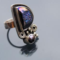pierścionek z agatem,agat pokryty tytanem,perła - Pierścionki - Biżuteria
