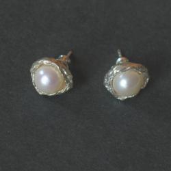 srebrne kolczyki z perłą - Kolczyki - Biżuteria