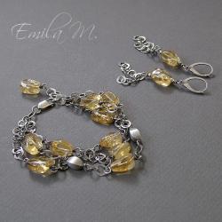 srebrna biżuteria,komplet z cytrynów - Komplety - Biżuteria