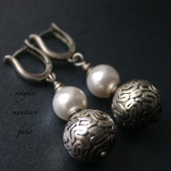 srebro,kolczyki,perły,bali,Swarovski,oksydowane - Kolczyki - Biżuteria