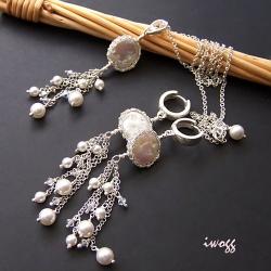 perła,oryginalna,pleciona - Komplety - Biżuteria