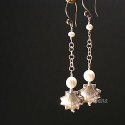kolczyki,długie,perły,srebro,morskie klimaty - Kolczyki - Biżuteria