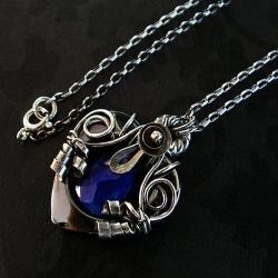 lapis,lazuli,serce,srebrny,autorski,młotkowany - Wisiory - Biżuteria