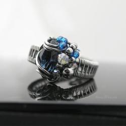 pierścień wire-wrapping,pierścionek swarovski, - Pierścionki - Biżuteria