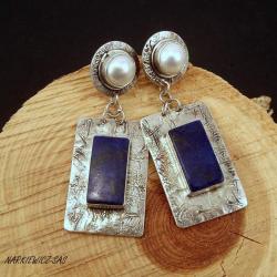 srebrne kolczyki z lapis lazuli i perłami - Kolczyki - Biżuteria