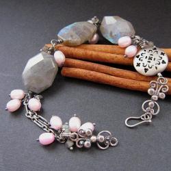 srebrna z perłami,labradoryt,ozdobne srebro - Bransoletki - Biżuteria