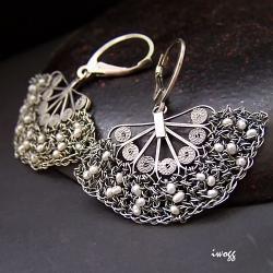 koronkowe wachlarze z perełkami - Kolczyki - Biżuteria