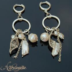 kolczyki z perłami,liście, - Kolczyki - Biżuteria