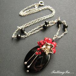 romantyczny naszyjnik,kwiatowy,czerwono-czarny - Naszyjniki - Biżuteria