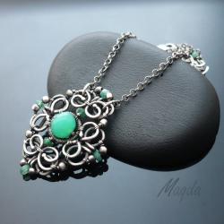 srebro,medalion,wisior,zielony,wire-wrapping - Naszyjniki - Biżuteria