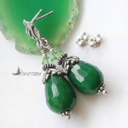 eleganckie srebrne kolczyki,zielone,jadeit - Kolczyki - Biżuteria