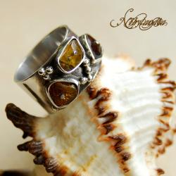 pierścionek z bursztynami,ciekawy - Pierścionki - Biżuteria