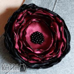 broszka kwiat,satynowy,purpura,czerń - Broszki - Biżuteria