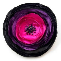 broszka,satyna,róż,czarna,fiolet,kwiat - Broszki - Biżuteria