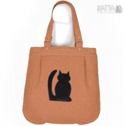 pomarańczowa torba,czarny kot,do pracy,jesienna - Na ramię - Torebki