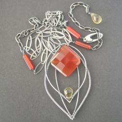 Naszyjnik srebrny,z karneolem,z cytrynami - Naszyjniki - Biżuteria