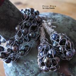 komplet biżuterii,czarna perła,pleciony,srebro - Komplety - Biżuteria
