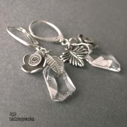 swarovski,de art,srebro,kwiaty,liście - Kolczyki - Biżuteria
