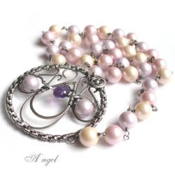 perły,pastele,wire-wrapping,angel,naszyjnik - Naszyjniki - Biżuteria