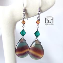 oksydowane kolczyki z wielobarwnym fluorytem - Kolczyki - Biżuteria