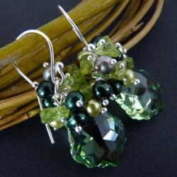 Swarovski i perły w zieleni - Kolczyki - Biżuteria