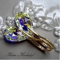 ekskluzywne,złote kolczyki,swarovski crystal AB - Kolczyki - Biżuteria