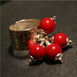 srebro,pierścionek,koral,czerwony - Pierścionki - Biżuteria
