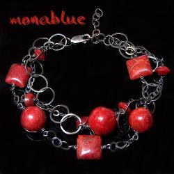 koralowa,czerwona,oksydowana - Bransoletki - Biżuteria