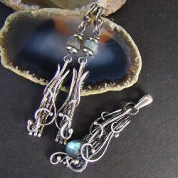 srebro,labrador,oksydowany,wire-wrapping,elfi - Komplety - Biżuteria