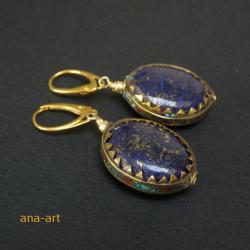 kolczyki eleganckie,lapis lazuli,pozłacane srebro - Kolczyki - Biżuteria