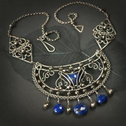 lapis lazuli,naszyjnik,piryt,etniczny,srebrne - Naszyjniki - Biżuteria