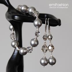 komplet,kryształy,perły,srebrzysty,srebro - Komplety - Biżuteria