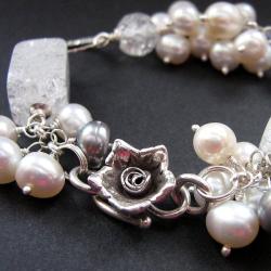 romantyczna,kwiatowa bransoleta,z perłami - Bransoletki - Biżuteria