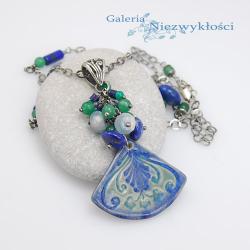 ceramika,srebro,bali,łańcuch,lapis lazuli,akwamary - Wisiory - Biżuteria