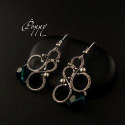 asymetryczne,misterne,emerald,wire-wrapping - Kolczyki - Biżuteria