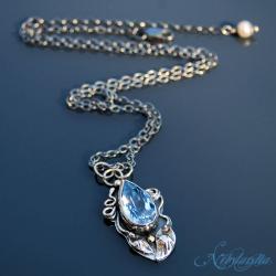 naszyjnik z blue topazem,perełka,złoto - Naszyjniki - Biżuteria
