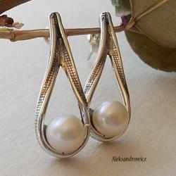 srebro oksydowane,perła - Kolczyki - Biżuteria