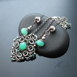 wire-wrapping,misterny,srebro,szmaragd,zielony - Komplety - Biżuteria