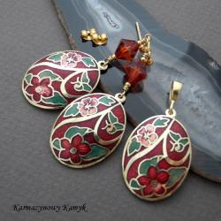 cloisonne,srebro pozłacane,kwiaty - Komplety - Biżuteria