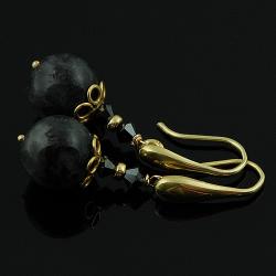 kolczyki,larvikit w złocie,kryształki Swarovski - Kolczyki - Biżuteria