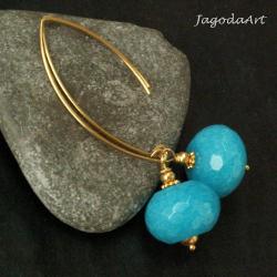złoto,jadeit,kobiece,minimalistyczne,niebieskie - Kolczyki - Biżuteria