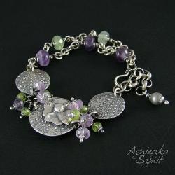 fioletowo-zielona bransoletka,kwiat - Bransoletki - Biżuteria