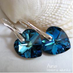 Swarovski bermuda Blue,serca,srebro,błękitny - Kolczyki - Biżuteria