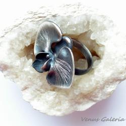srebro,pierścionek,orchidea,oksyda - Pierścionki - Biżuteria